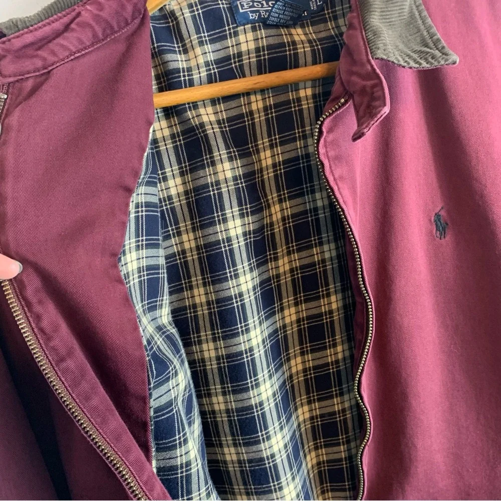 Vintage 90's Polo Ralph Lauren Corduroy Collar Plaid Harrington Zipper Jacket L_7